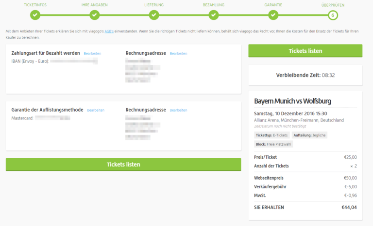 Tickets können sehr leicht in wenigen Minuten zum Verkauf eingestellt werden